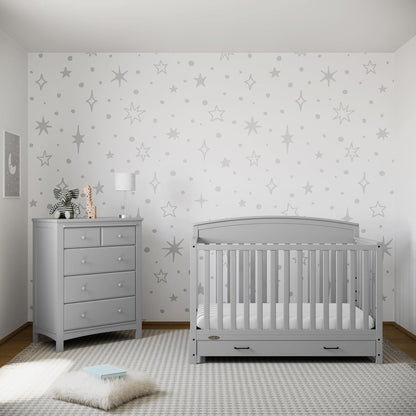 Graco Benton 5-in-1 Convertible Crib with Drawer (Pebble Gray) -Converts from Baby Crib to Toddler