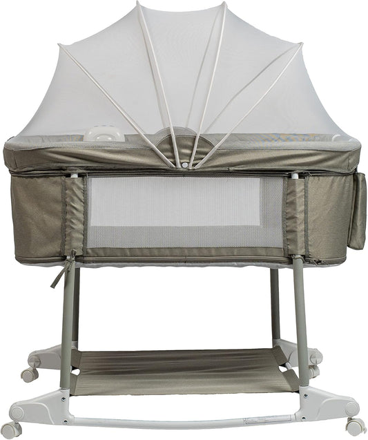 Newborn Portable Bassinet on Wheels for Baby 3 in 1 Bedside Sleeper Rocking Crib Playard with
