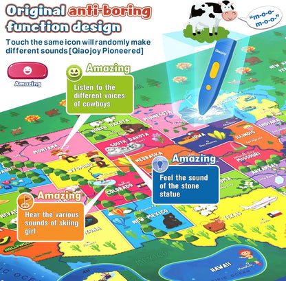 V2 Interactive Kids Map Bilingual United States Map for Kids Learning, Educational Talking USA Map