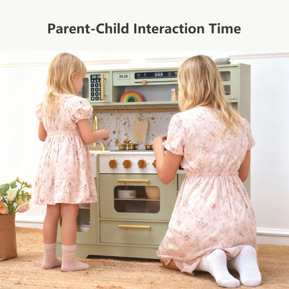 Wooden Play Kitchen with 15 Fun Accessories and Realistic Appliances Green