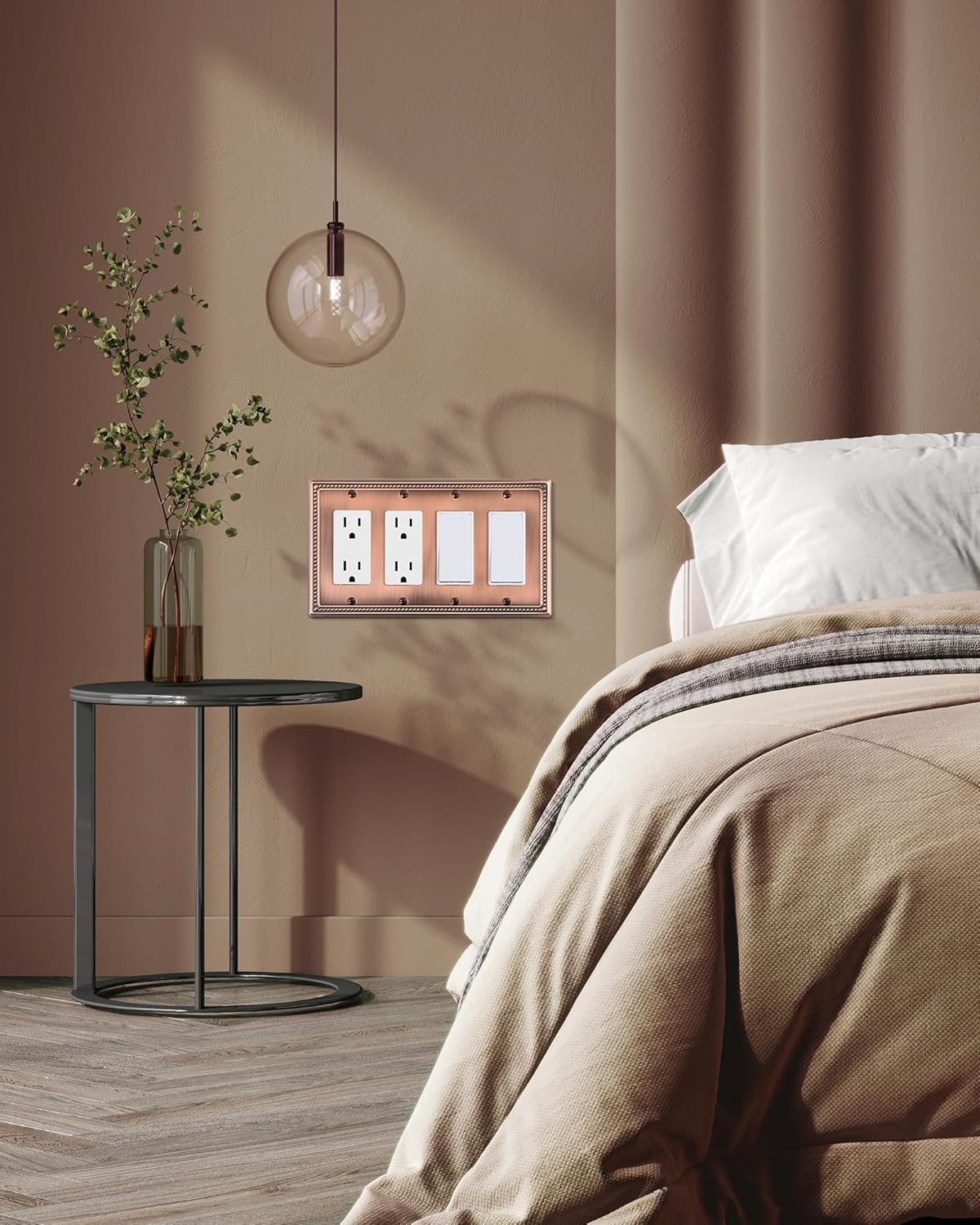 2-Pack Quad Decorator Outlet Cover Plate, Antique Copper Pearls Decorative Switch Plates and Outlet