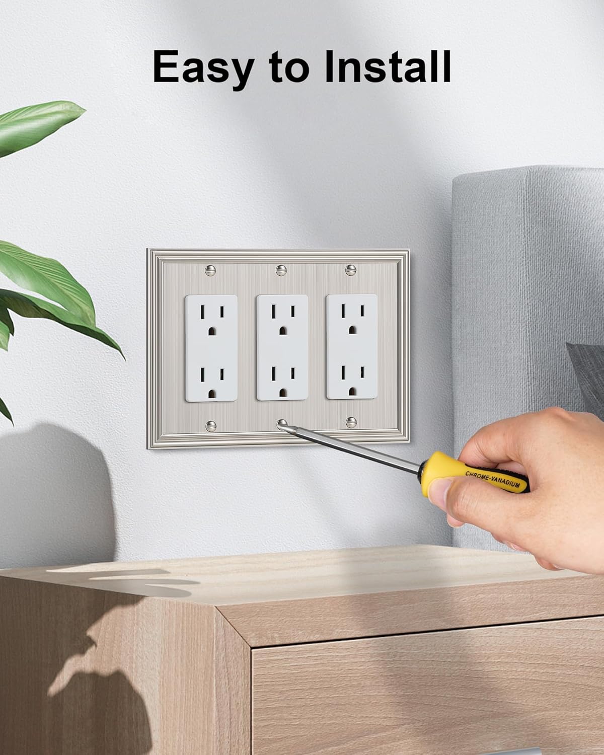 2-Pack Decorative Tripple Decorator Outlet Cover Plate, Durable Zinc Alloy Brushed Nickel Wall