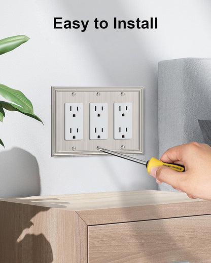 2-Pack Decorative Tripple Decorator Outlet Cover Plate, Durable Zinc Alloy Brushed Nickel Wall