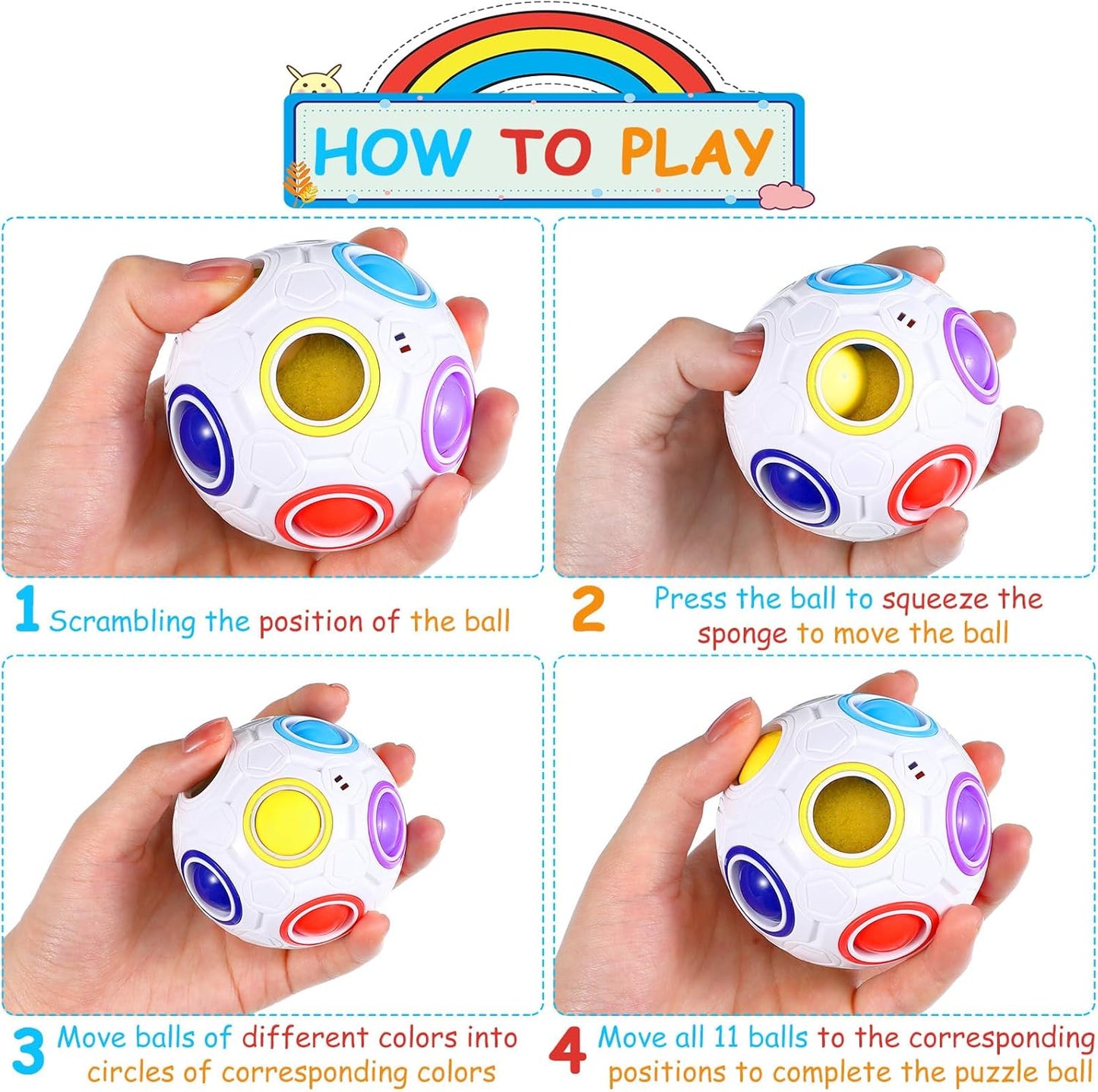 18 Pack Rainbow Puzzle Ball Magic Rainbow Ball with 3 Pack Pouches Fidget Toy Ball for Kids Speed