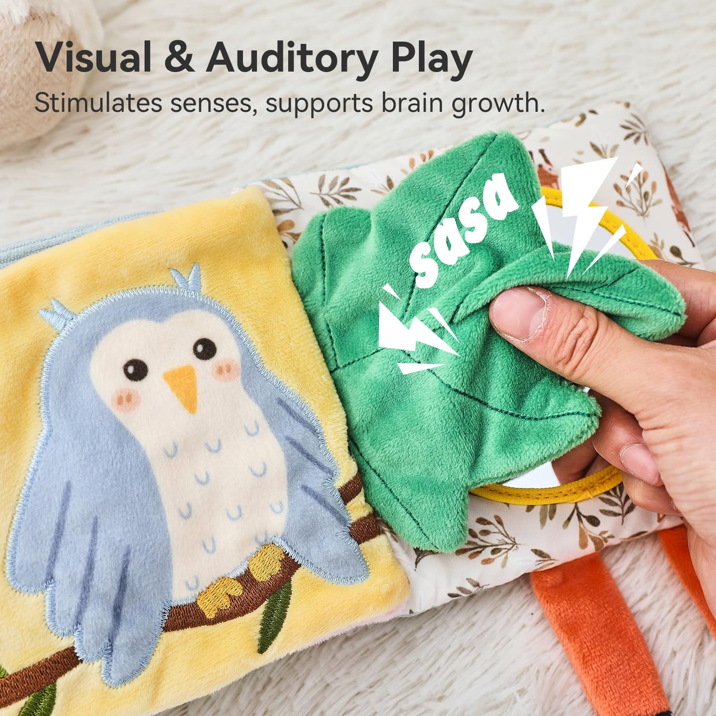 Macabaka Montessori Soft Baby Book - Sensory Book for Babies 0-12 Months with Crinkle Paper, Touch