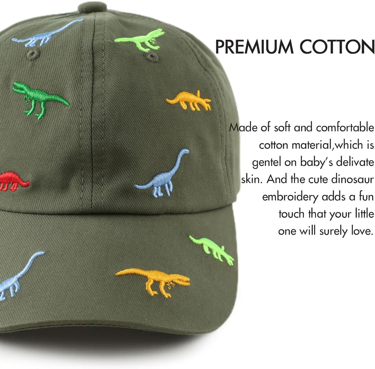 JANGANNSA Dinosaur Boys Girls Caps Embroidery Baby Baseball Caps Cotton Infant Toddler Kids Hat