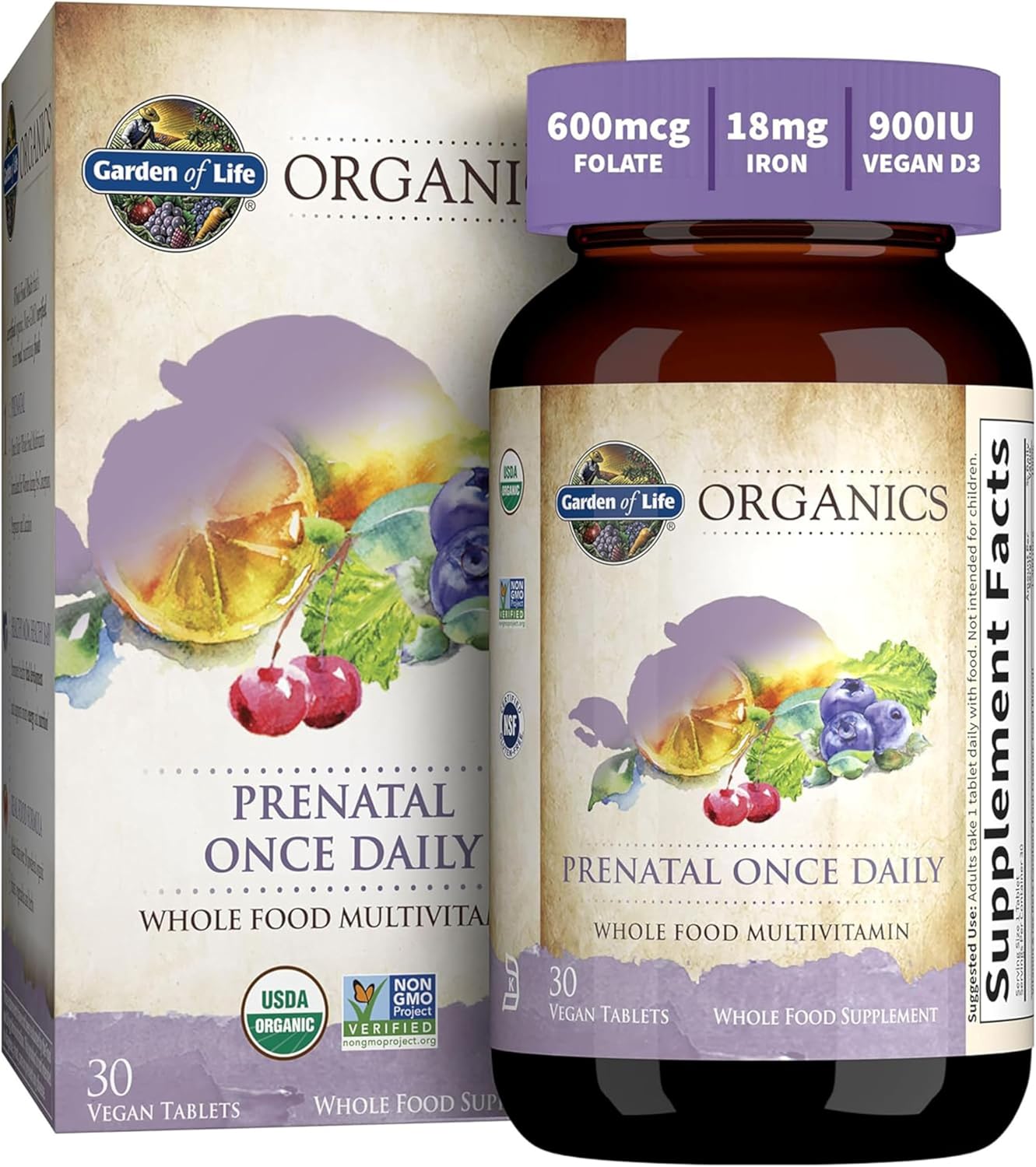 Garden of Life Organics Prenatal Vitamins - 30 Tablets, Prenatal Once Daily Whole Food Vitamins for