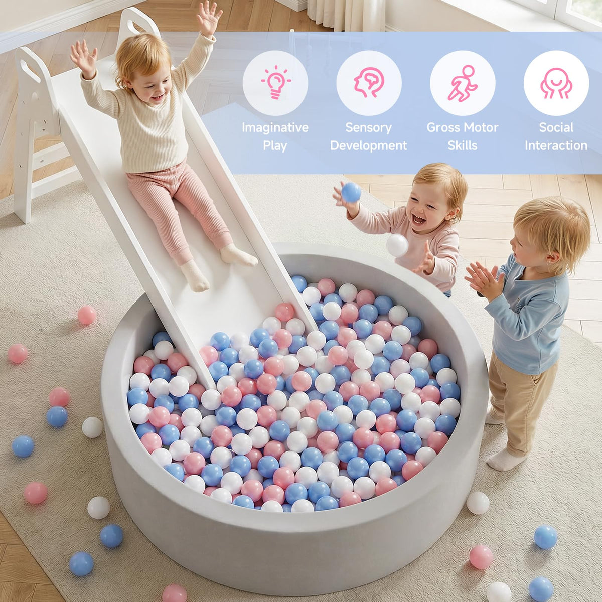 Wilwolfer Foam Ball Pit for Toddlers, Large Baby Ball Pit for Babies with Soft Memory Sponge