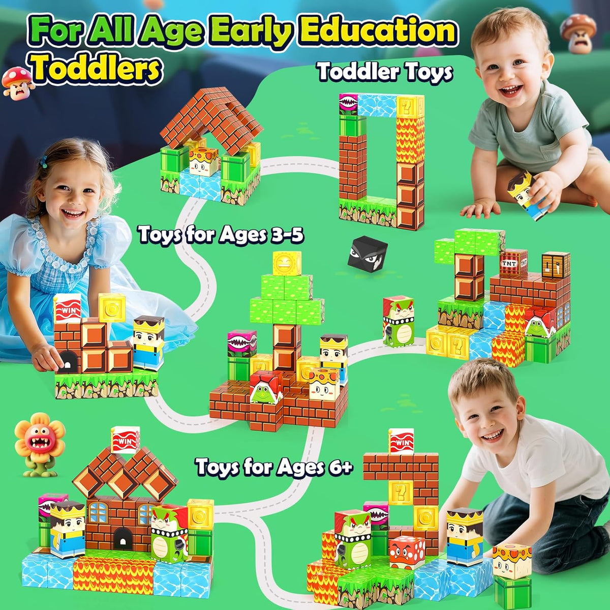 Magnetic Blocks Travel Toys with Portable Metal Tin - STEM Magnet Building Blocks Toddler Kids Toys