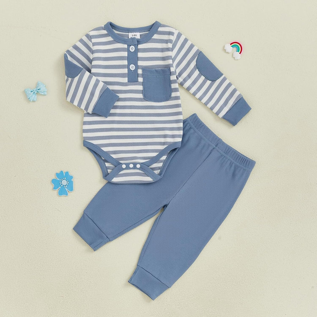 fhutpw Baby Boy Clothes 3 6 12 18 Months Ribbed Knitted Long Sleeve Romper and Pants Sets Newborn