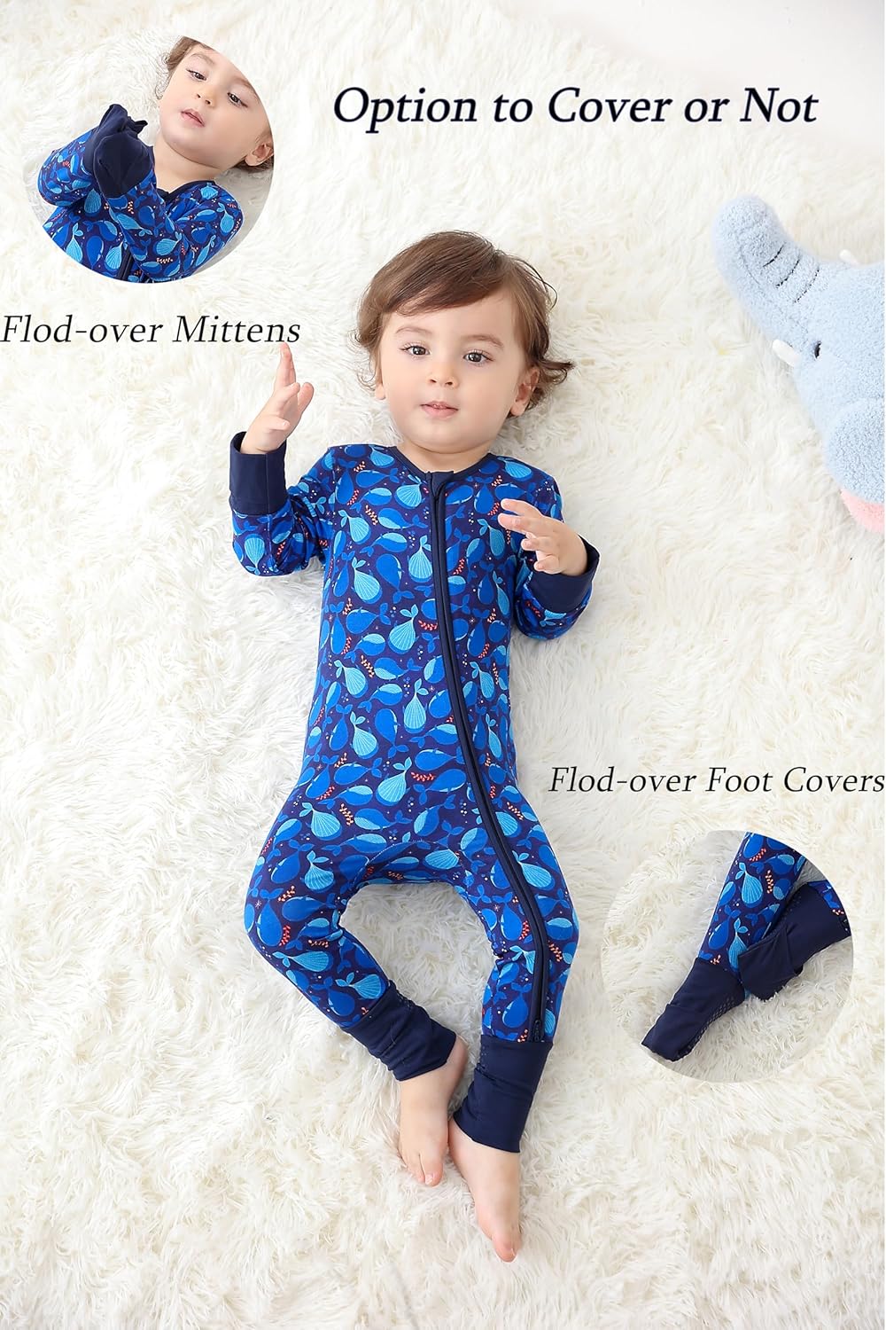 JunNeng 2Pcs Baby Rayon from Bamboo Sleeper with Mitten Cuffs, Footless Zipper Cozy Pjs, Non-Slip