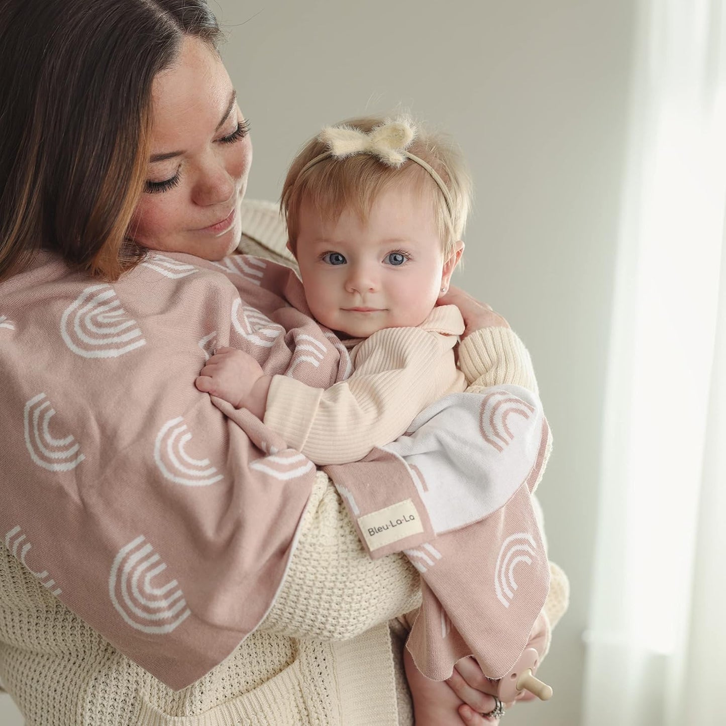 Knit Baby Swaddle Blanket for Girls - 100% Cotton Buttery Soft Cozy Receiving Swaddle Crib Stroller