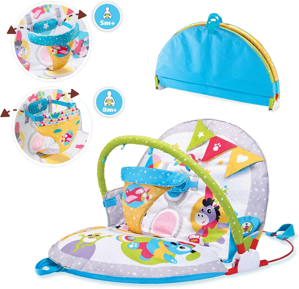 Yookidoo Baby Gym Lay to Sit-Up Playmat. 3-in-1 Newborns Activity Center with Tummy Time Toys
