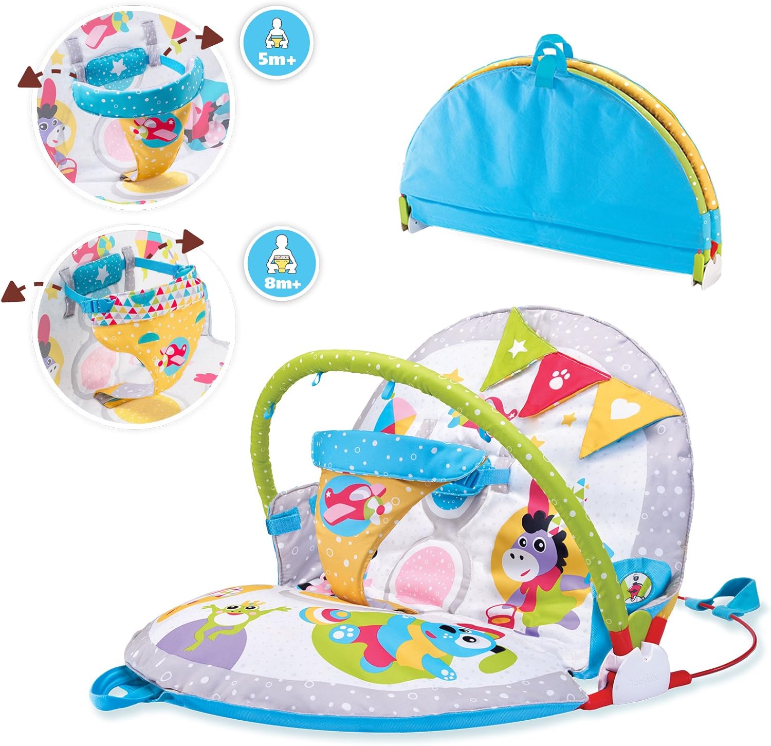 Yookidoo Baby Gym Lay to Sit-Up Playmat. 3-in-1 Newborns Activity Center with Tummy Time Toys