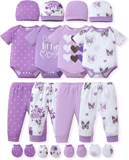 NZRVAWS Newborn Baby Boy Girl Clothes Unisex Infant Romper Pants Set Hat 4-Pack Outfits 0-12 Months