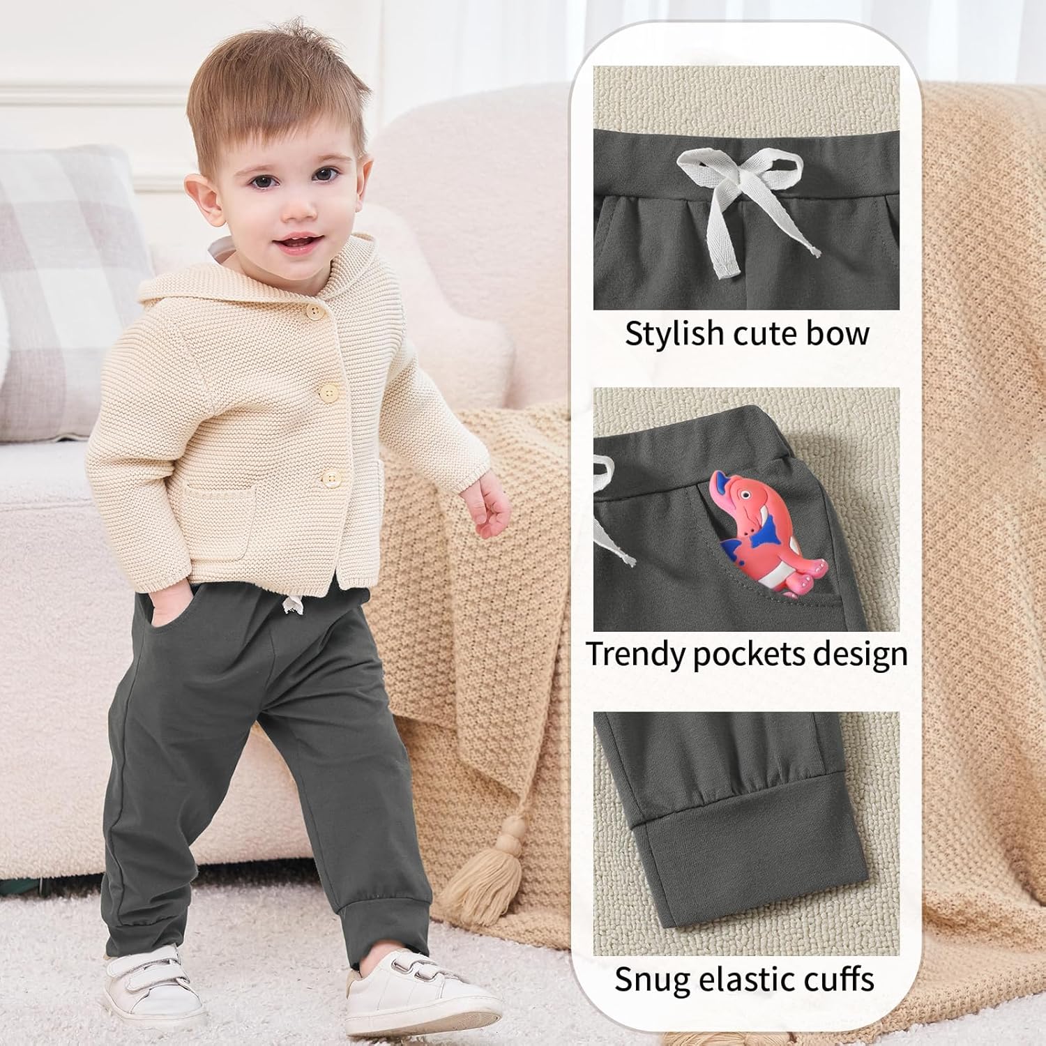 DREAM BUS Pack of 3 Toddler Jogger Pants with Pocket Toddler Boy Sweatpants Baby Boy Pants Infant