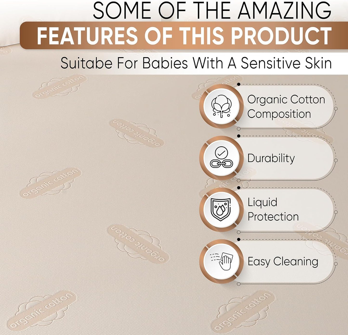 Crib Organic Mattress Protector Pad - Certified Organic Cotton Waterproof Breathable Mattress Pad