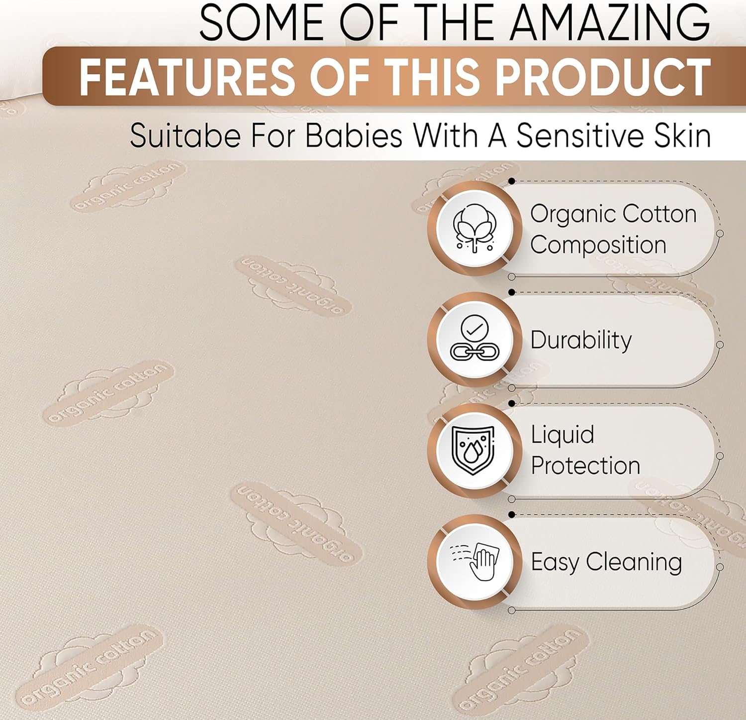Crib Organic Mattress Protector Pad - Certified Organic Cotton Waterproof Breathable Mattress Pad