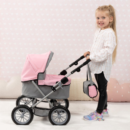 Bayer Design Baby Doll Stroller & Pram for Kids Ages 2-8, Grey/Pink