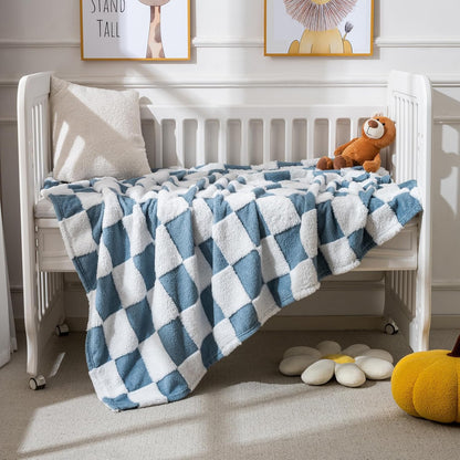 Fleece Baby Blanket for Boys 3D Checkerboard Design, Warm Cozy and Fluffy Infant Newborn Toddler