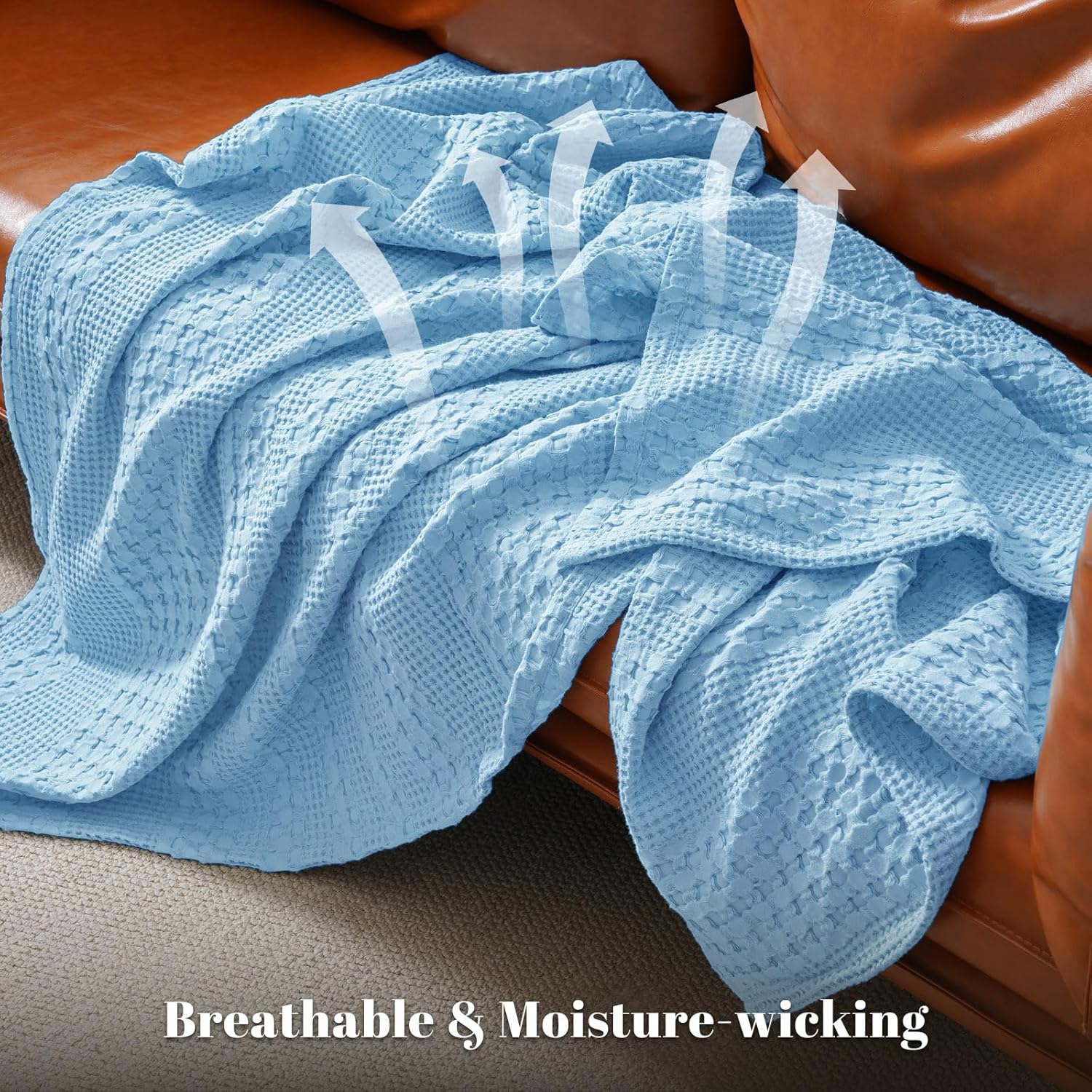 PHF 100% Cotton Waffle Weave Throw Blanket, Soft Lightweight Breathable Cozy Summer Throws for