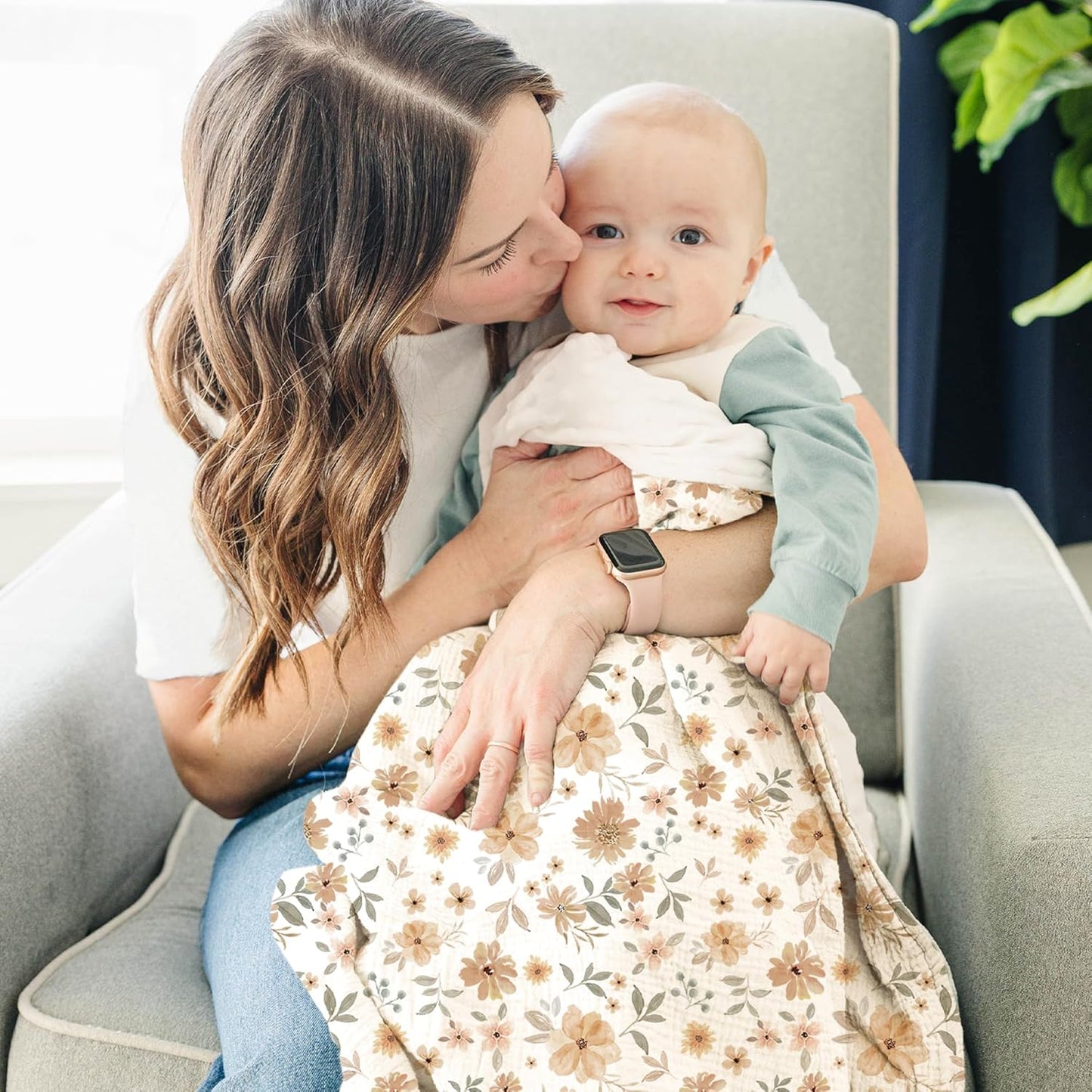 Konssy Baby Blankets for Unisex Boys Girls, Super Soft Nursery Minky Blankets with Muslin Cotton