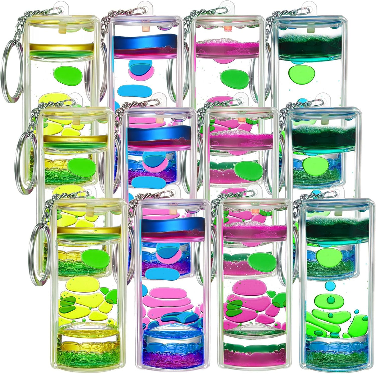 12 Pcs Liquid Motion Bubbler Keychains, Liquid Motion Bubbler Sensory Toys Liquid Keychain Fidget