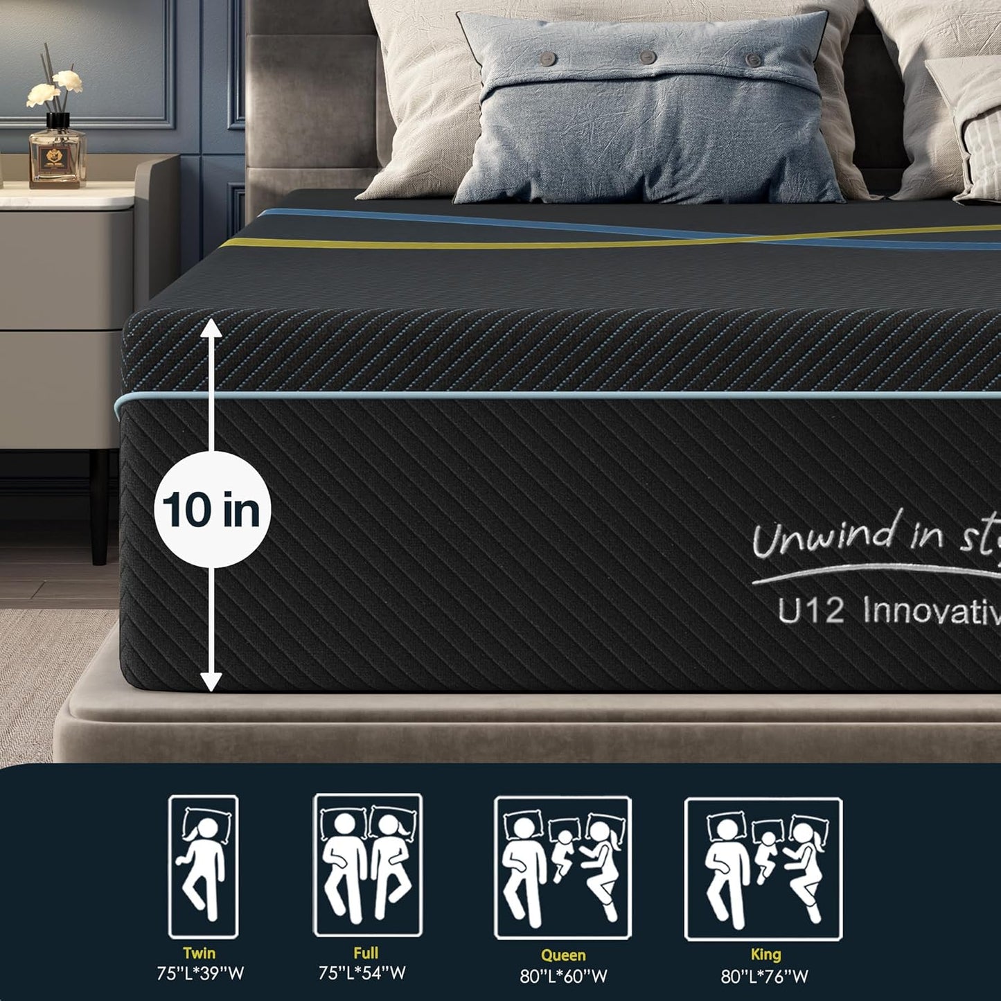 10 inch Full Mattress Multi-Layer Memory Foam Mattress - Medium Firmness with Bamboo Charcoal &