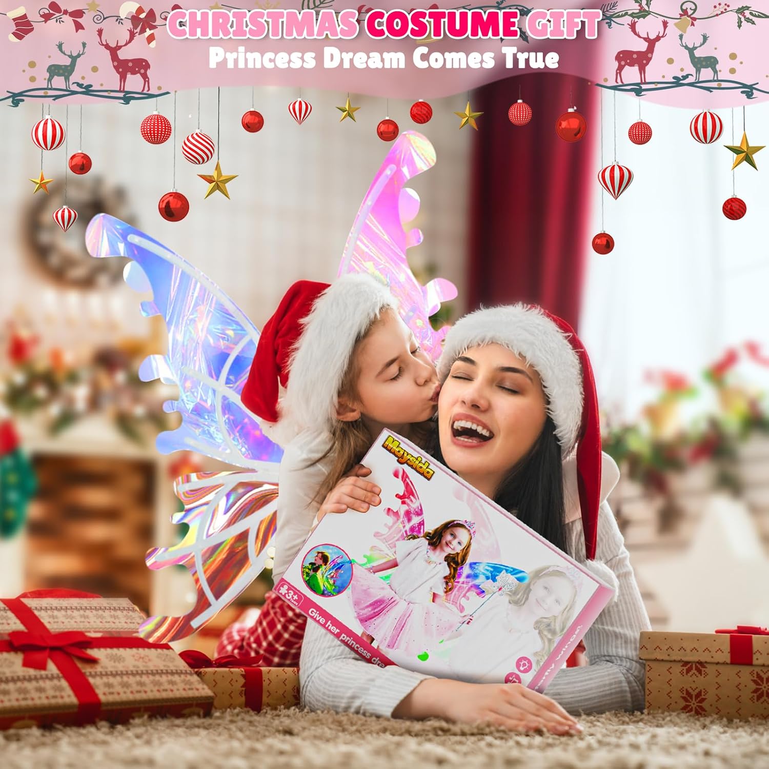 Princess Dress up Costume with Electric Fairy Wings for Girls 3-8, Light Up Moving Butterfly Wings