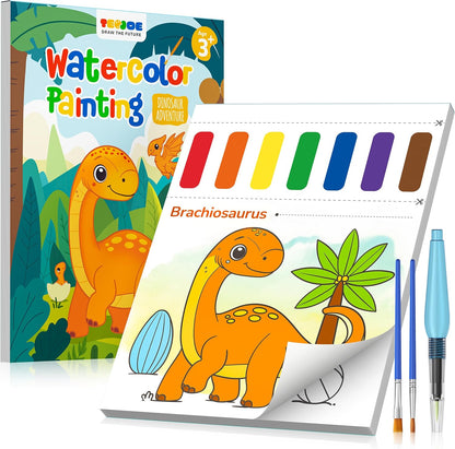 TECJOE Paint with Water Coloring Books for Toddlers, Dinosaur Series Watercolor Set with 3 Brushes