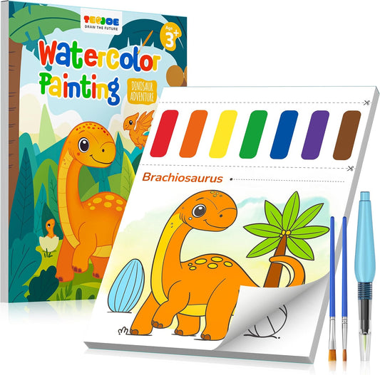 TECJOE Paint with Water Coloring Books for Toddlers, Dinosaur Series Watercolor Set with 3 Brushes