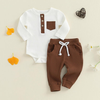 fhutpw Baby Boy Clothes 3 6 12 18 Months Ribbed Knitted Long Sleeve Romper and Pants Sets Newborn