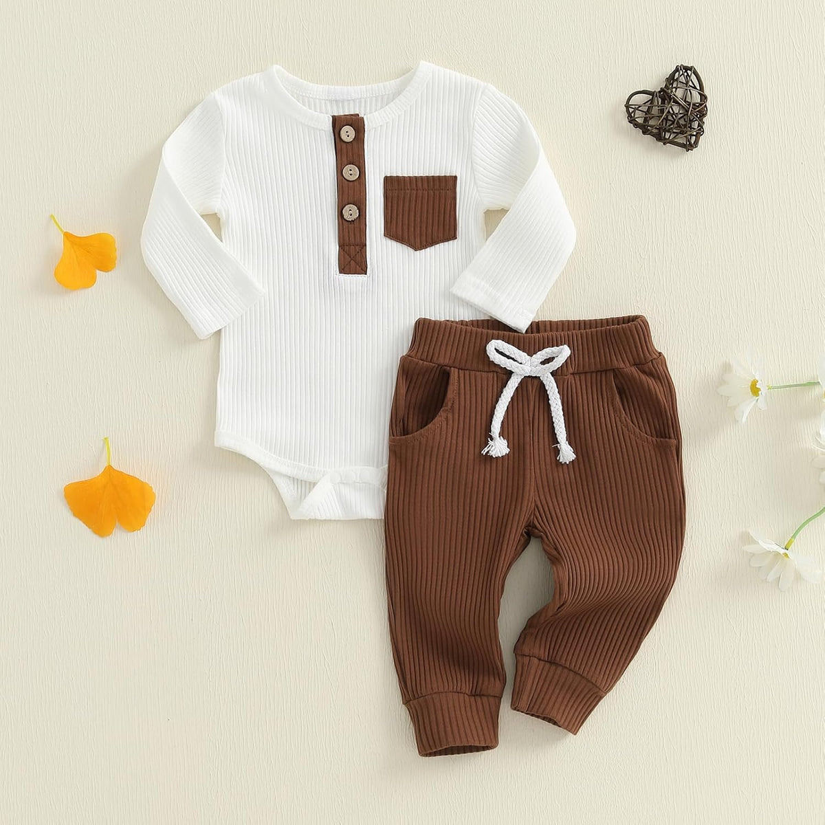 fhutpw Baby Boy Clothes 3 6 12 18 Months Ribbed Knitted Long Sleeve Romper and Pants Sets Newborn
