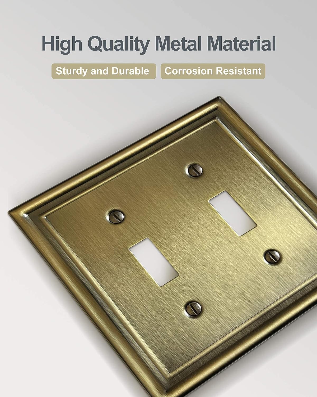2-Pack Double Toggle Wall Plate, Metal Light Switch Cover, Decorative Antique Brass Switch Plate