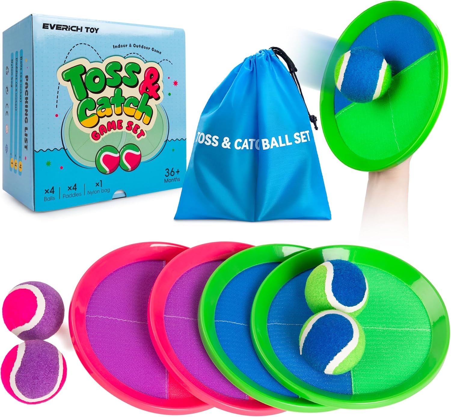 EVERICH Upgraded Toss and Catch Ball Game Set - Indoor and Outdoor Games for Kids 3-12, Beach Sand