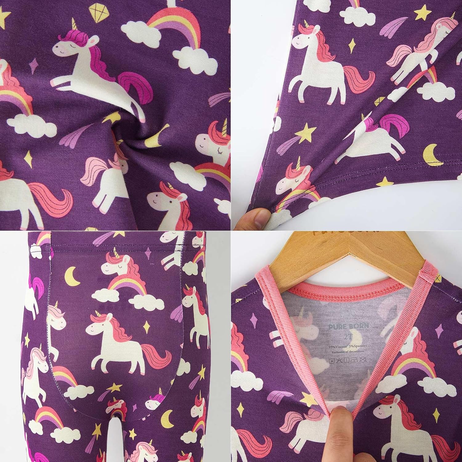 pureborn Baby Toddler Kids Viscose from Bamboo Pajamas Set Pjs 2pcs 18M-8Y