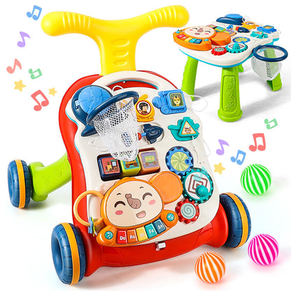 TOY Life 3-in-1 Baby Push Walker & Activity Center, 12+ Months, Red