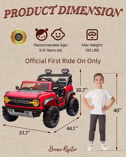 Ford Bronco 24V Ride on Toys for Boys & Girls, 2 Seater Kids Electric Car with Remote Control, Kids