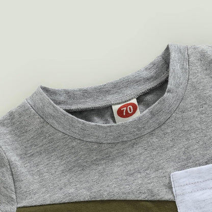 fhutpw Baby Toddler Boy Clothes Summer Outfits 6 12 18 24 Months Patchwork Short Sleeve T Shirt &
