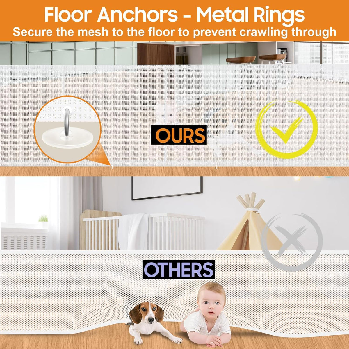Retractable Baby Gates - 200" Extra Wide Retractable Dog Gate, 42" Extra Tall Mesh Gate Pet Gate