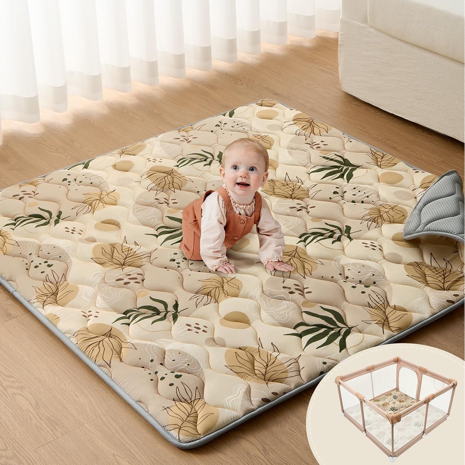 Blissful Diary Baby Play Mats for Floor, 50x50 Playpen Mat, Thicken Cushioning Padding Foam