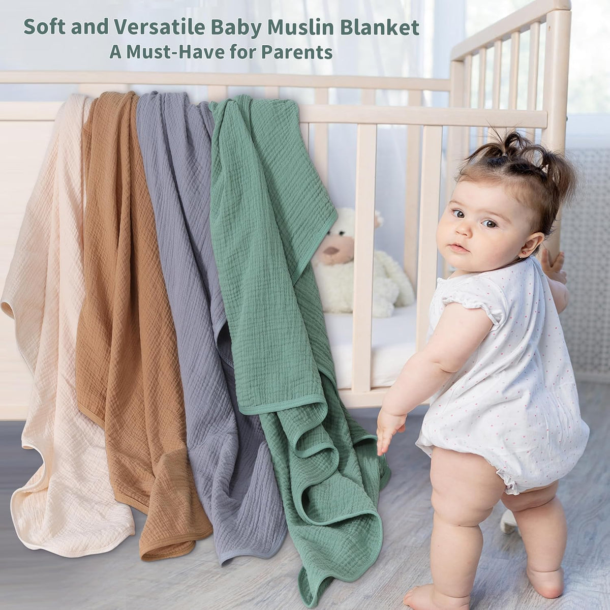Muslin Swaddle Blankets for Newborn, 2 Pack Breathable Soft Receiving Blanket, Large 41 x 41 inches