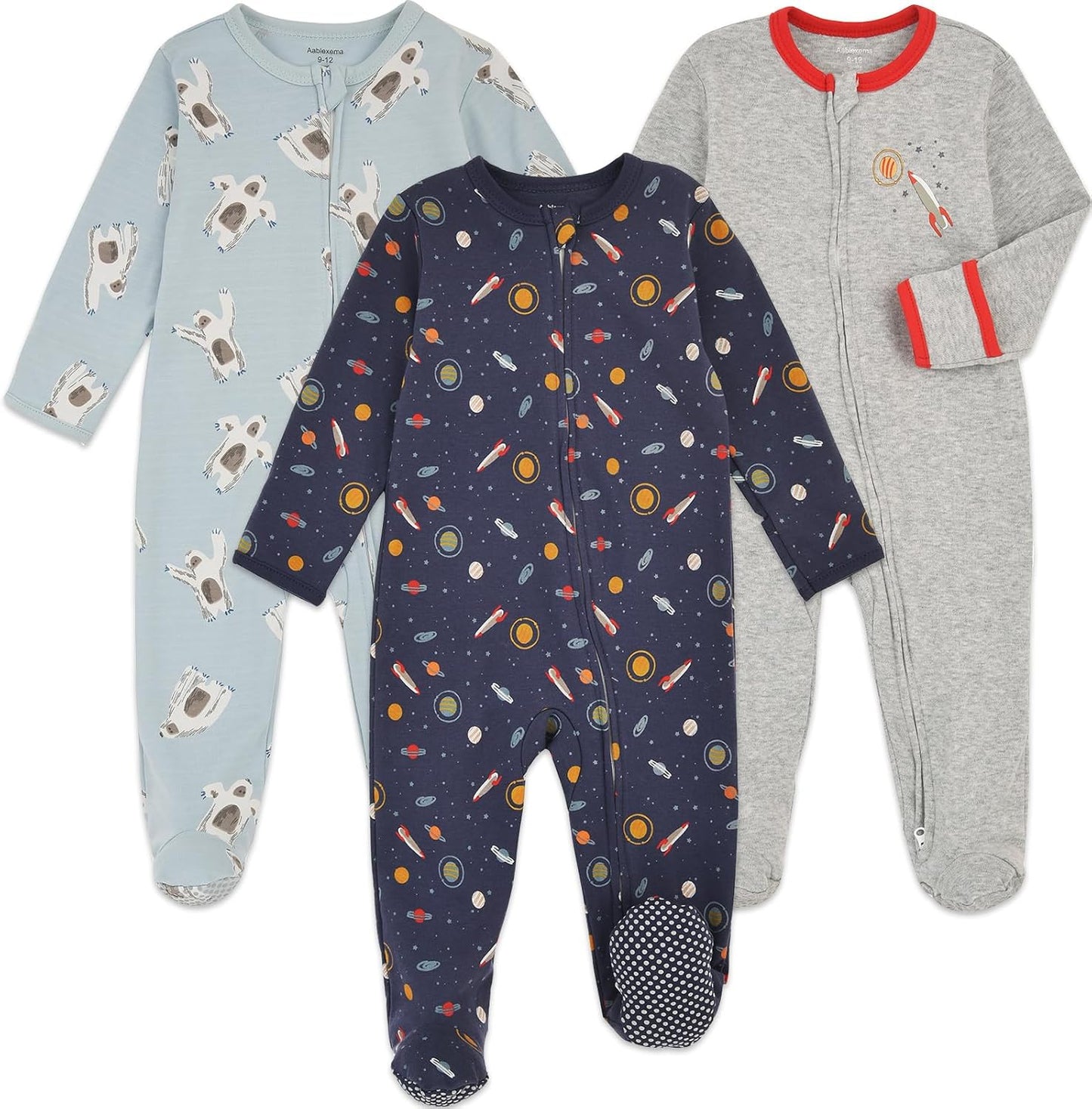 Aablexema Baby Footie Pajama with Mitten Cuffs, Double Zipper Infant Cotton clothes Sleeper Pjs