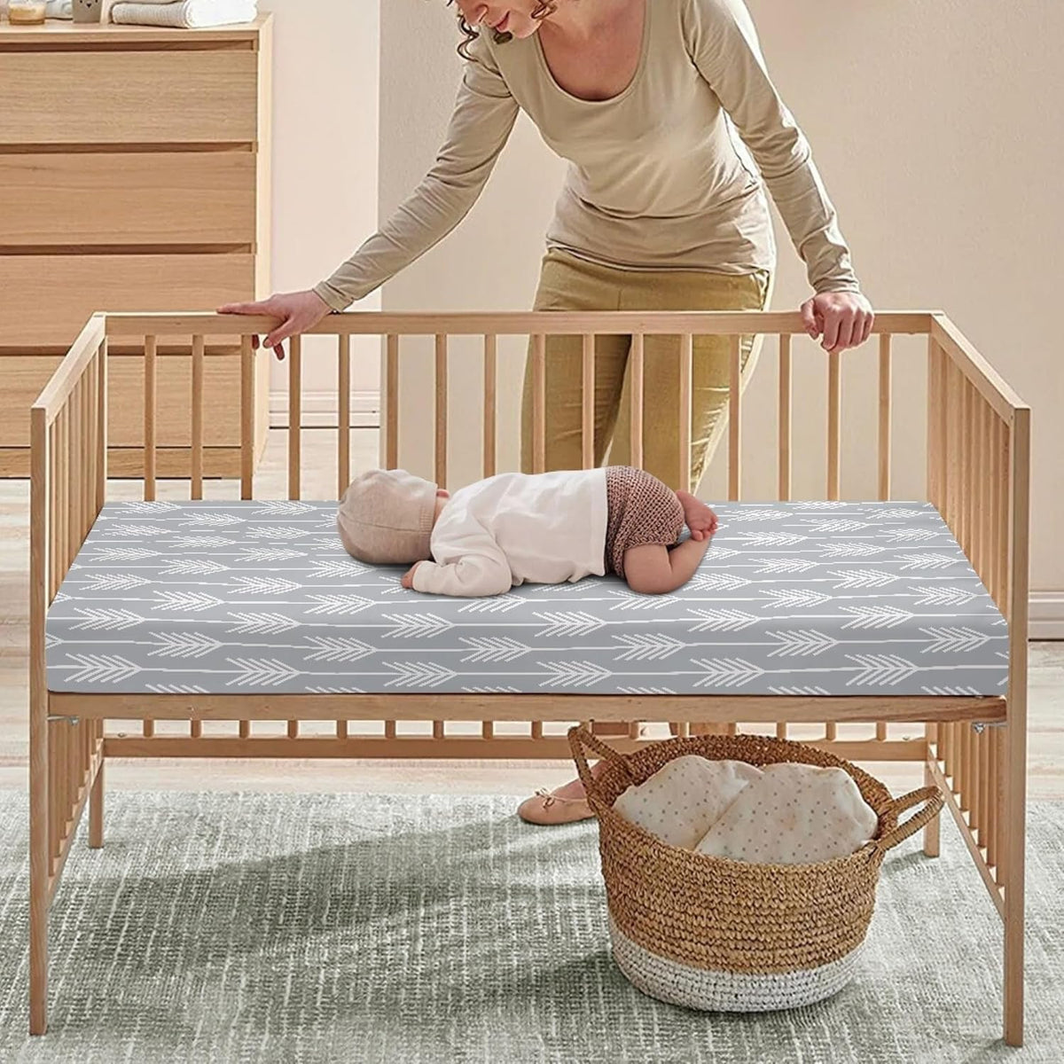 White Arrow Fitted Crib Sheet Grey Baby Crib Sheet Fit Standard Crib and Toddler Mattress,Crib