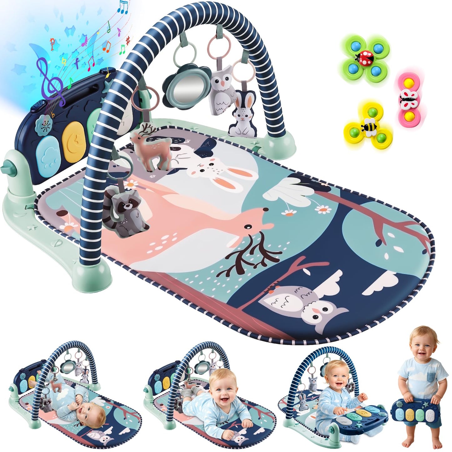 Joryuek Baby Play Mat, Tummy Time Mat with Piano Music and Lights, Baby Activity Play Gym with