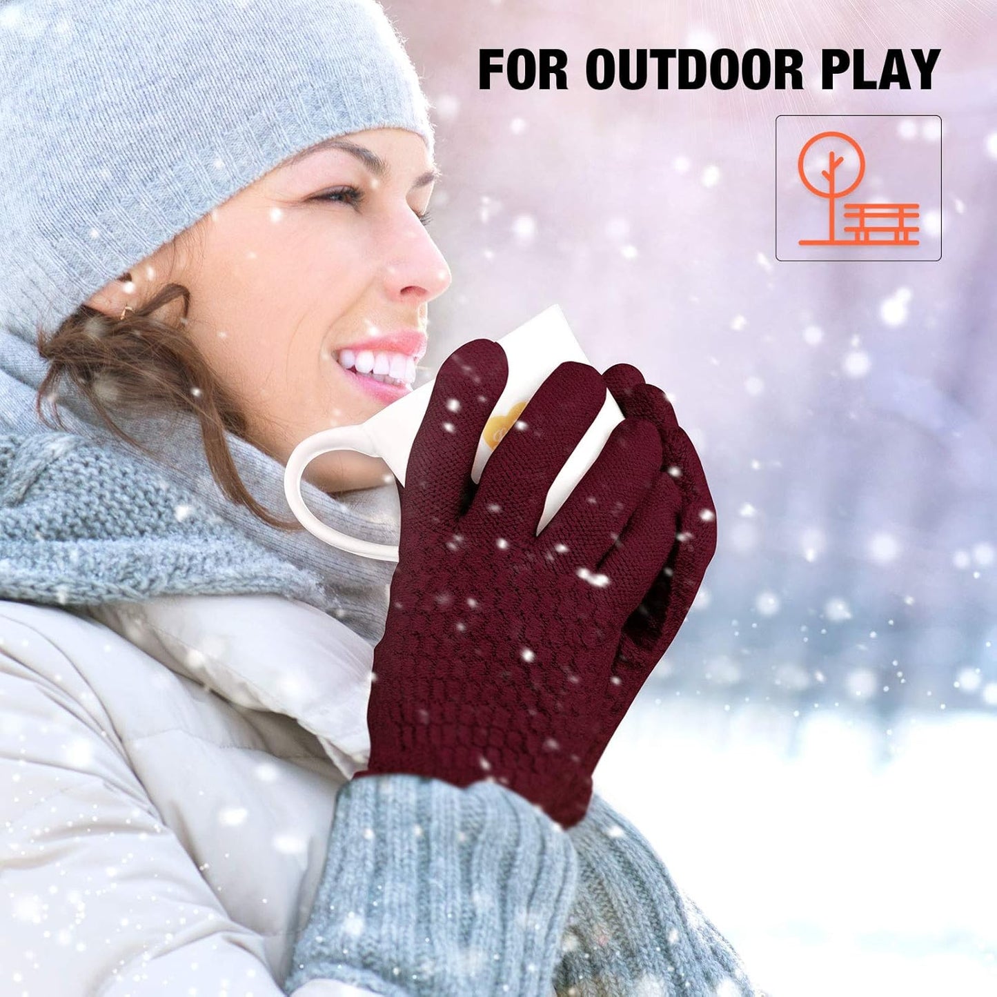 Geyoga 2 Pairs Women's Winter Touch Screen Gloves Soft Warm Fleece Lined Knit Elastic Cuff Winter