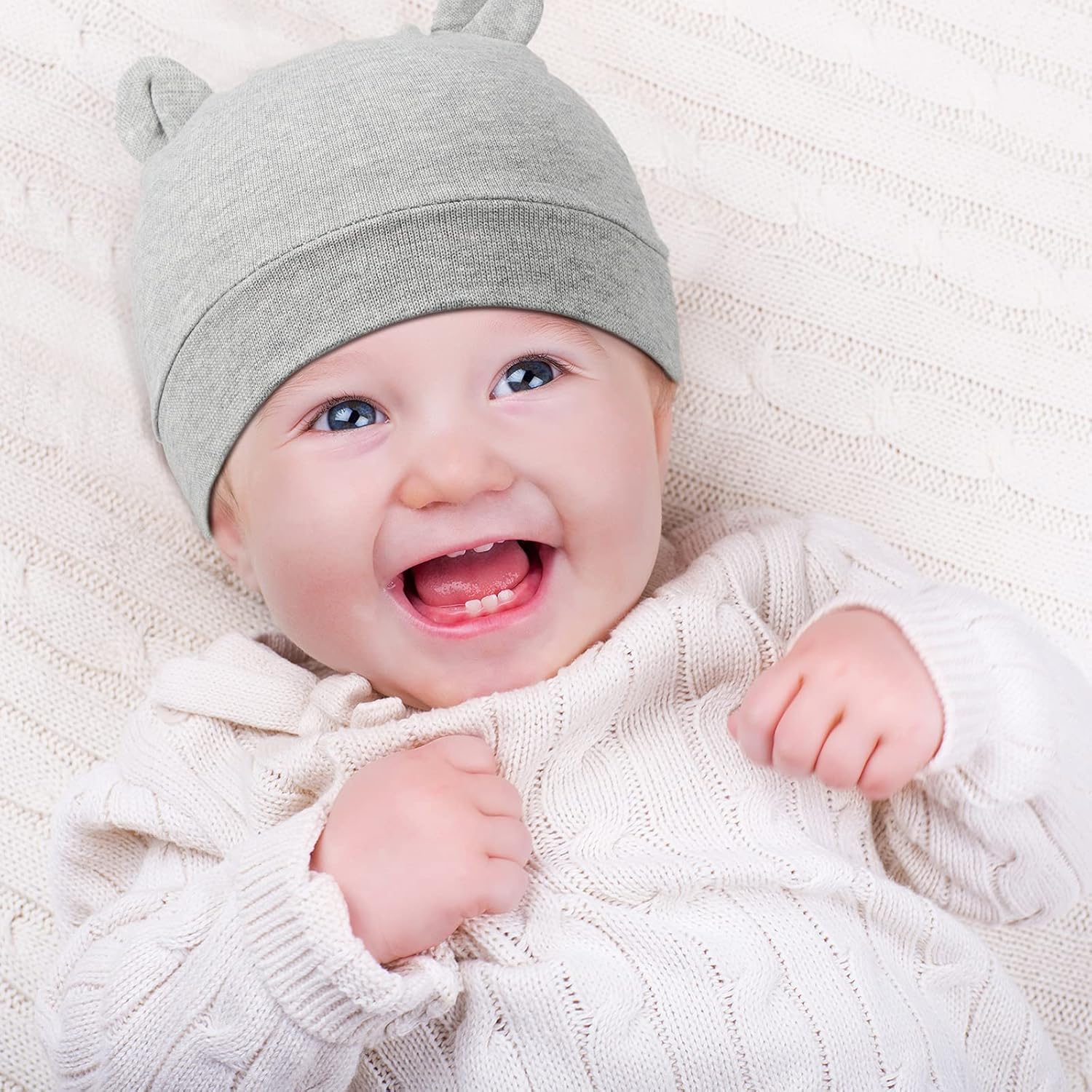 Geyoga 6 Pieces Newborn Baby Hat Bear Ears Infant Caps Baby Boy Girl Toddler Hats Infant Beanie