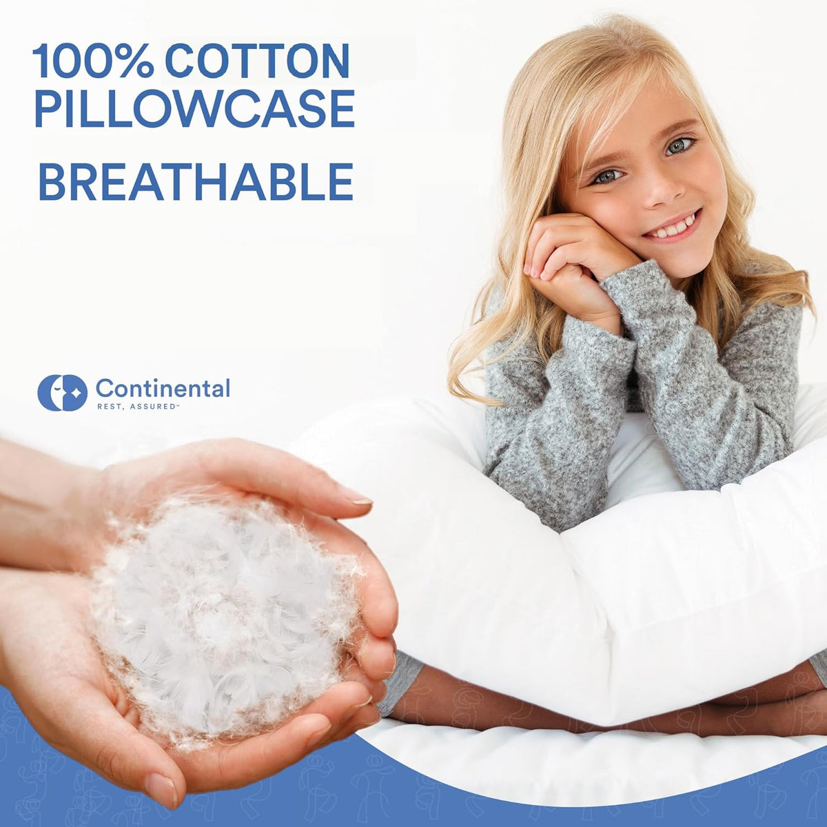 Continental Bedding Child-Down, 13x18 Firm Pillow, White