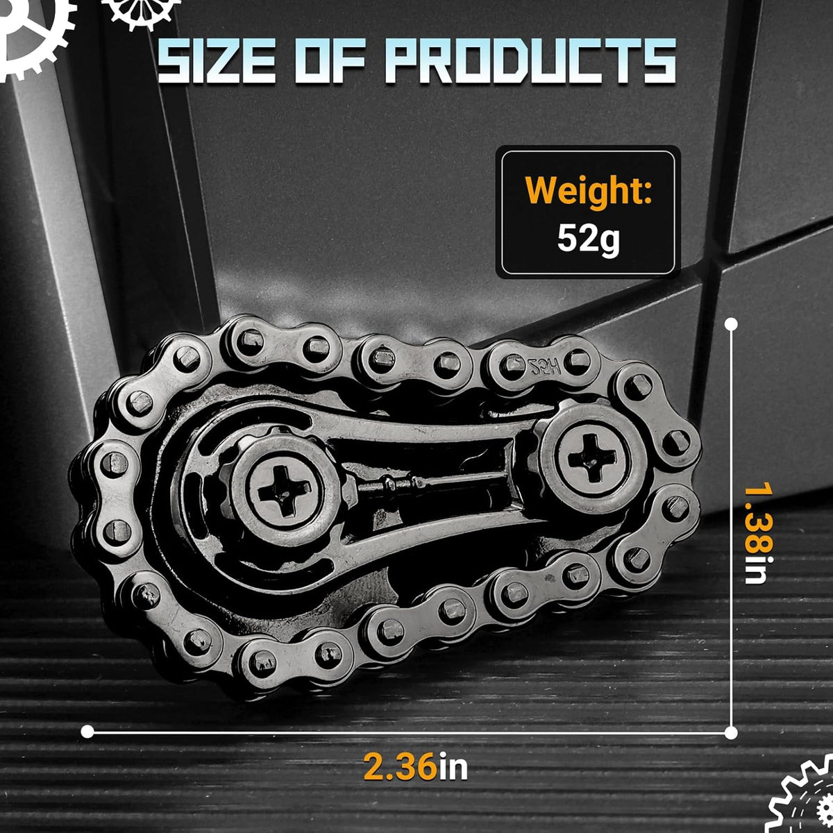 Cool Sprockets Fidget Bike Chain Hand Roller for Anxiety Relief, Assemble Fidget Spinner Ring Toy