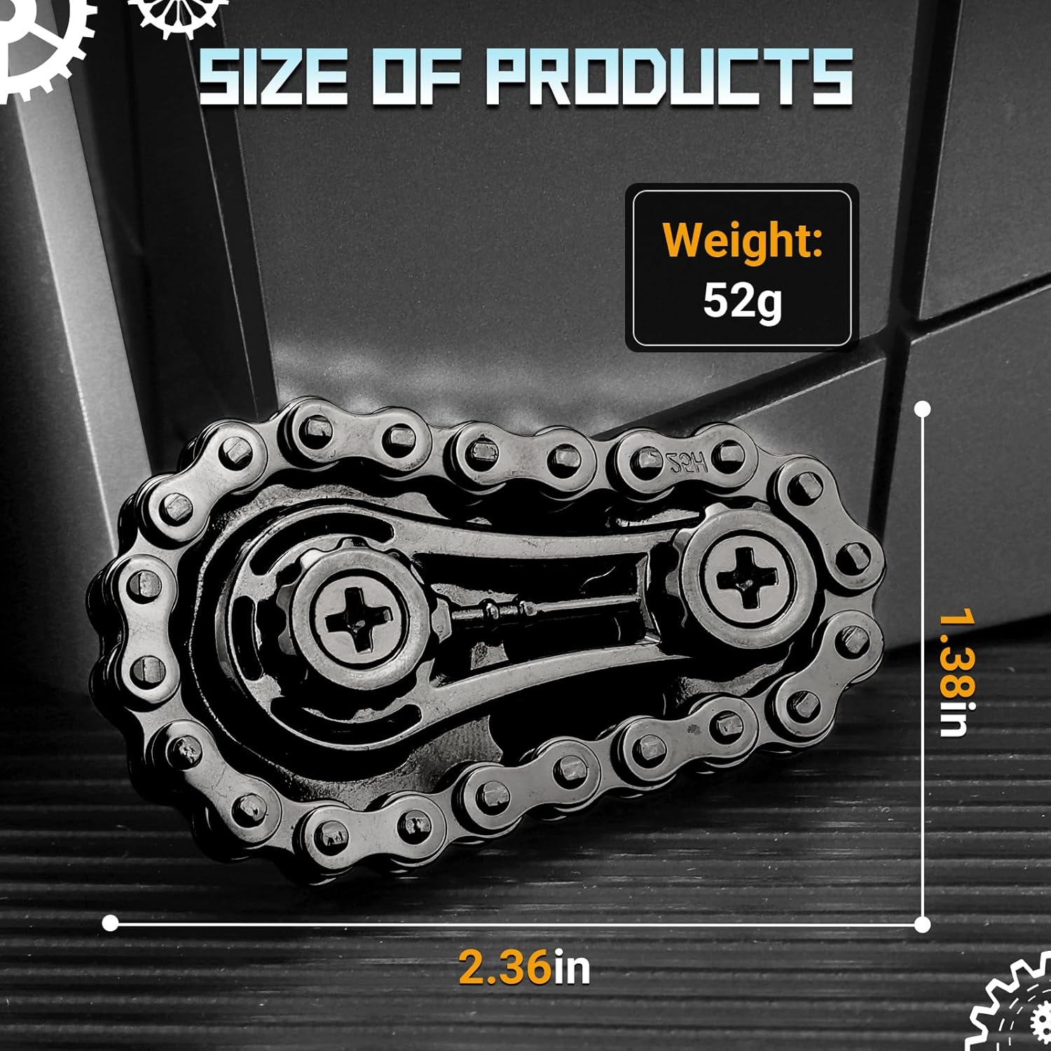 Cool Sprockets Fidget Bike Chain Hand Roller for Anxiety Relief, Assemble Fidget Spinner Ring Toy